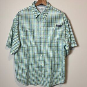 Columbia Super Tamiami Men's PFG Blue and Green Checkered Shirt medium gorpcore